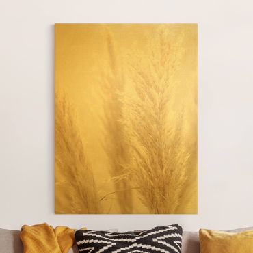 Leinwandbild Gold - Pampasgras im Sonnenlicht - Hochformat 3:4