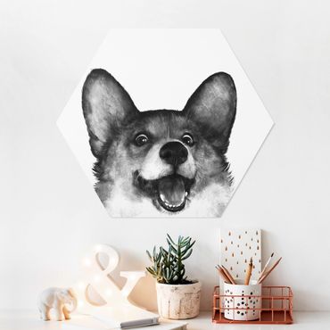 Hexagon Bild Forex - Illustration Hund Corgi Weiß Schwarz Malerei