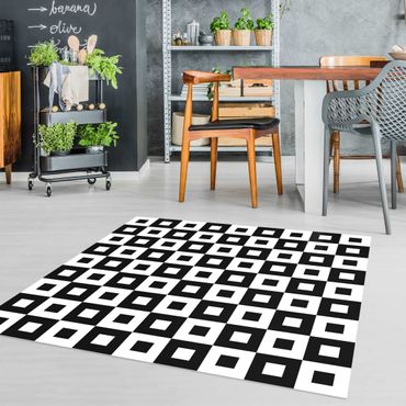 Vinyl-Teppich - Geometrisches Muster aus Schwarz Weißen Quadraten - Quadrat 1:1