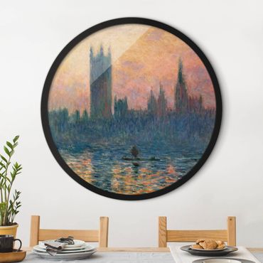 Rundes Gerahmtes Bild - Claude Monet - London Sonnenuntergang
