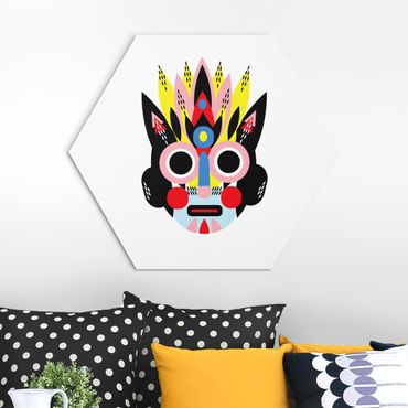 Hexagon-Alu-Dibond Bild - Collage Ethno Maske - Gesicht