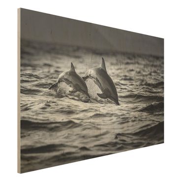 Holzbild - Zwei springende Delfine - Querformat 2:3