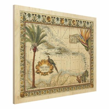 Holzbild - Vintage Tropische Landkarte West Indien - Querformat 3:4
