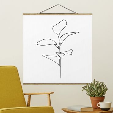 Stoffbild mit Posterleisten - Line Art Pflanze Blätter Schwarz Weiß - Quadrat 1:1