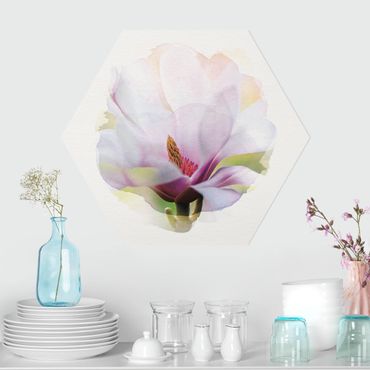 Hexagon Bild Forex - Wasserfarben - Zarte Magnolienblüte
