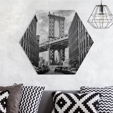 Hexagon Bild Alu-Dibond - Manhattan Bridge in America