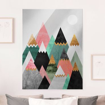 Glasbild - Dreieckige Berge mit Goldspitzen - Hochformat 4:3