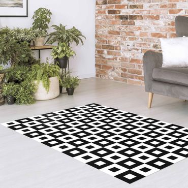 Vinyl-Teppich - Geometrisches Muster aus Schwarz Weißen Quadraten - Hochformat 2:3