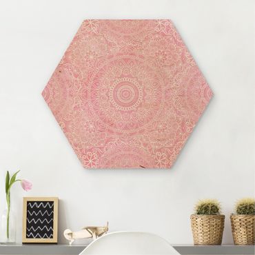 Hexagon Bild Holz - Muster Mandala Rosa