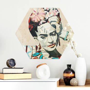 Hexagon Bild Alu-Dibond - Frida Kahlo - Collage No.1