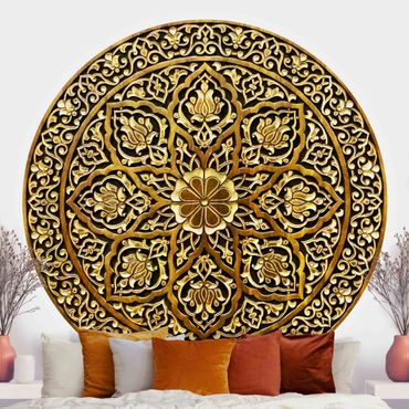 Runde Tapete selbstklebend - Edles Mandala in Holzoptik