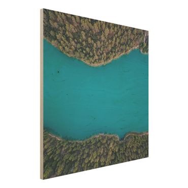 Holzbild - Luftbild - Tiefblauer See - Quadrat 1:1