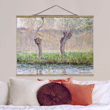 Stoffbild mit Posterleisten - Claude Monet - Weidenbäume Frühling - Querformat 4:3