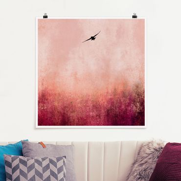 Poster - Vogel im Sonnenuntergang - Quadrat 1:1