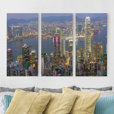 Leinwandbild 3-teilig - Hongkong Skyline - Hoch 1:2