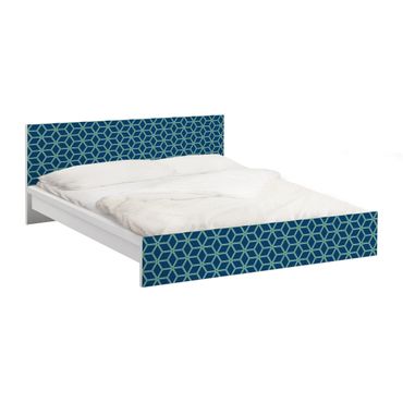 Möbelfolie für IKEA Malm Bett niedrig 140x200cm - Klebefolie Würfelmuster blau