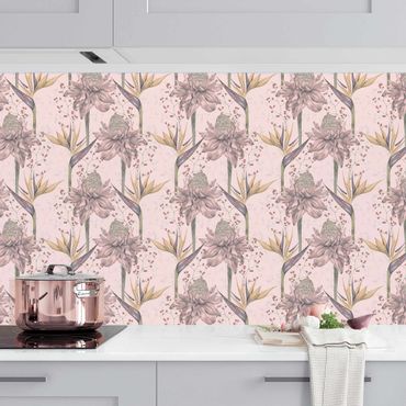 Stänkskydd kök - Floral Elegance Vintage Strelitzia On Pink Backdrop XXL