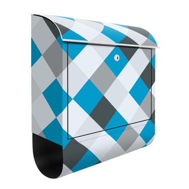 Briefkasten - Geometrisches Muster gedrehtes Schachbrett Blau