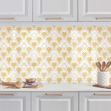 Küchenrückwand - Glitzeroptik mit Art Deco Muster in Gold