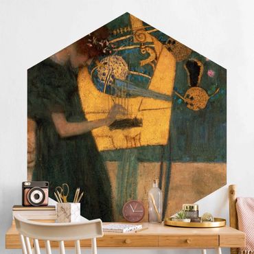 Hexagon Mustertapete selbstklebend - Gustav Klimt - Die Musik