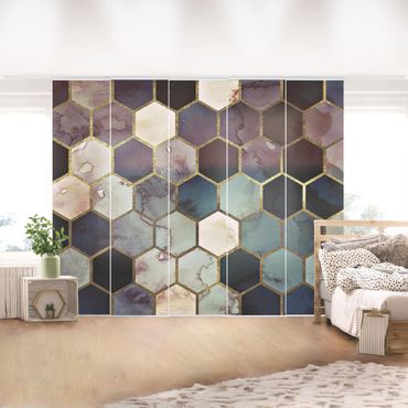 Schiebegardinen Set - Hexagonträume Aquarell Muster - Flächenvorhang