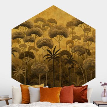 Hexagonal tapet - Tall Trees in the Jungle in Golden Tones