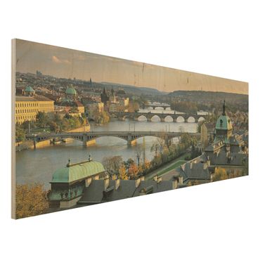 Wandbild aus Holz - Prag - Panorama Quer