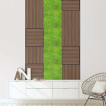 Akustiska paneler och mosspaneler - Wooden Wall Oak dark and Moss Wall apple green - Wall collage