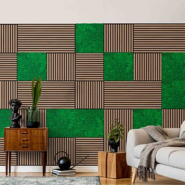 Akustiska paneler och mosspaneler - Wooden Wall Oak dark and Moss Wall spruce green - Wall collage