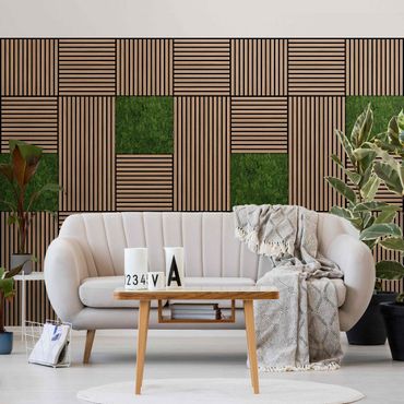 Akustiska paneler och mosspaneler - Wooden Wall Oak dark and Moss Wall olive green - Wall collage
