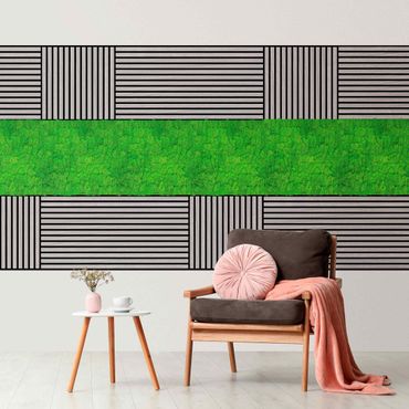 Akustiska paneler och mosspaneler - Wooden Wall Oak grey and Moss Wall grass green - Wall collage