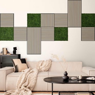 Akustiska paneler och mosspaneler - Wooden Wall Oak light and Moss Wall olive green - Wall collage