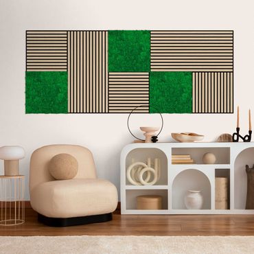 Akustiska paneler och mosspaneler - Wooden Wall Oak natural and Moss Wall spruce green - Wall collage