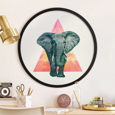 Rundes Gerahmtes Bild - Illustration Elefant vor Dreieck Malerei