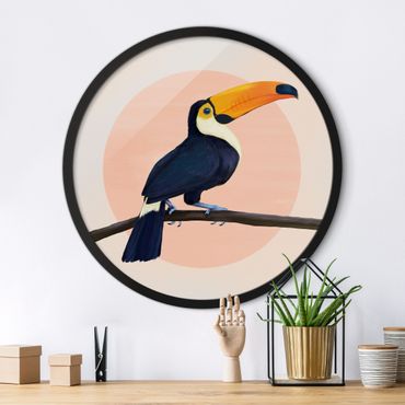 Rundes Gerahmtes Bild - Illustration Vogel Tukan Malerei Pastell