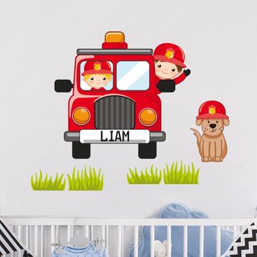 Kinderzimmer Wandtattoo Feuerwehr-Set mit Wunschname