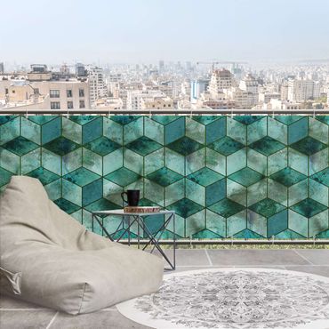Insynsskydd för balkong - Crystal Green Cube Pattern