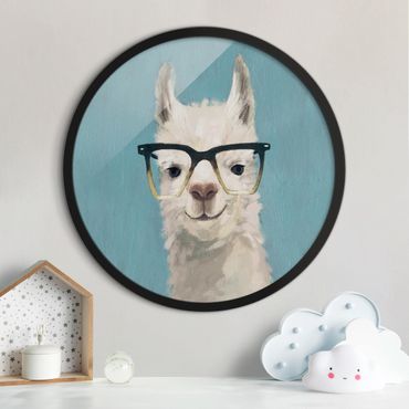 Rundes Gerahmtes Bild - Lama mit Brille IV