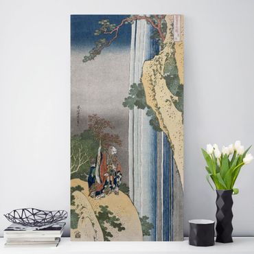 Leinwandbild - Katsushika Hokusai - Der Dichter Rihaku (Li Bai) versunken angesichts der Erhabenheit des großen Wasserfalls am Berg Lu - Hoch 1:2