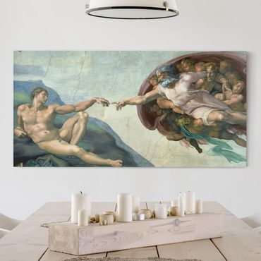 Leinwandbild - Michelangelo - Sixtinischen Kapelle: Die Erschaffung Adams - Quer 2:1
