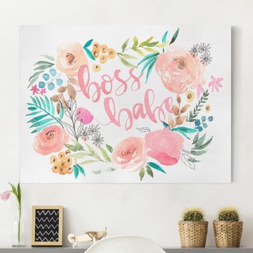 Leinwandbild - Rosa Blüten - Boss Babe - Querformat 3:4