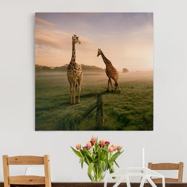 Leinwandbild - Surreal Giraffes - Quadrat 1:1