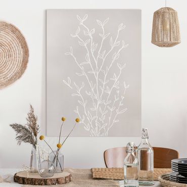 Canvastavla - Line Art branch on beige