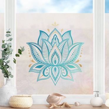 Fönsterfilm - Lotus Illustration Mandala Gold Blue