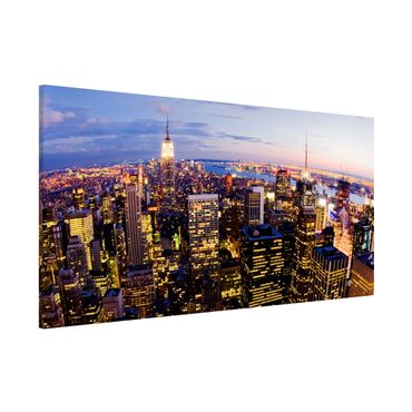 Magnettafel - New York Skyline bei Nacht - Memoboard Panorama Quer