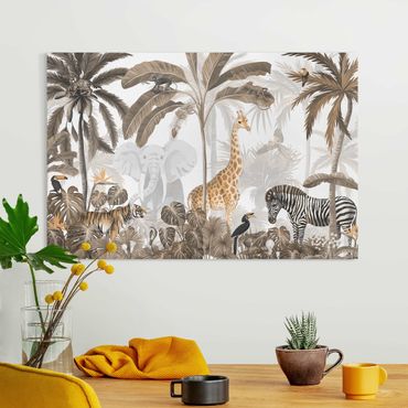 Canvastavla - Majestic animal world in the jungle sepia