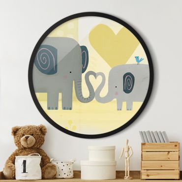 Rundes Gerahmtes Bild - Mama und ich - Elefanten