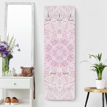 Klädhängare vägg träpanel - Mandala Watercolour Ornament Pink