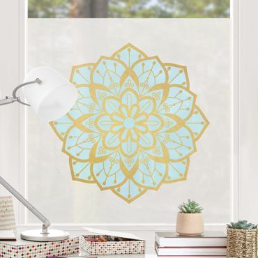Fönsterfilm - Mandala Illustration Flower Light Blue Gold