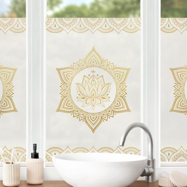 Fönsterfilm - Mandala Lotus Illustration Ornament White Gold